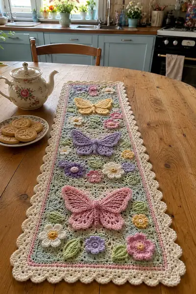Butterfly Garden Pastel Table Runner Pattern step 1 - construction progress
