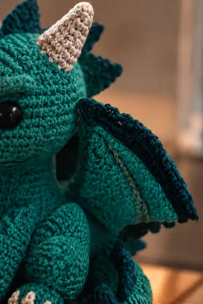 Small Teal Demon Dragon with Spiky Back Amigurumi Pattern step 2 - assembly progress