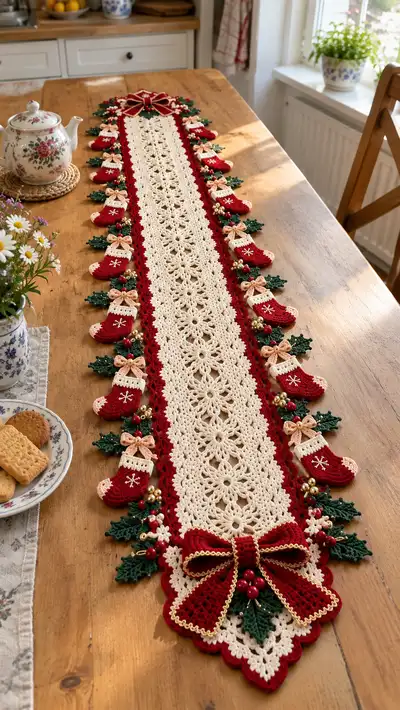 Festive Stocking Edge Table Runner Pattern step 1 - construction progress