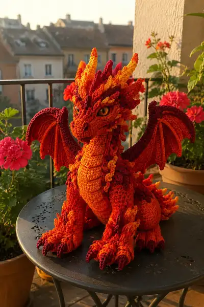 Big Fiery Orange Lava Dragon with Amber Eyes Amigurumi Pattern step 1 - construction progress