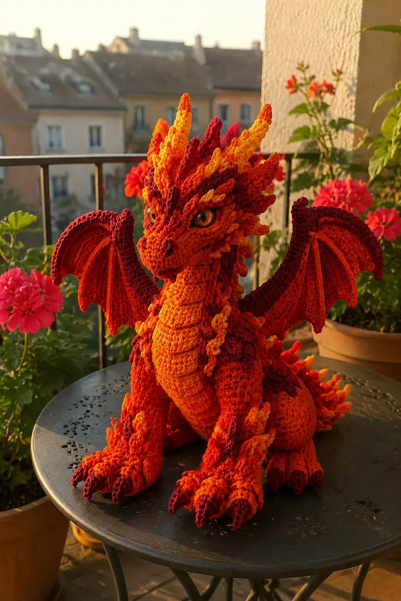Free crochet pattern: Big Fiery Orange Lava Dragon with Amber Eyes Amigurumi Pattern - Advanced level tutorial
