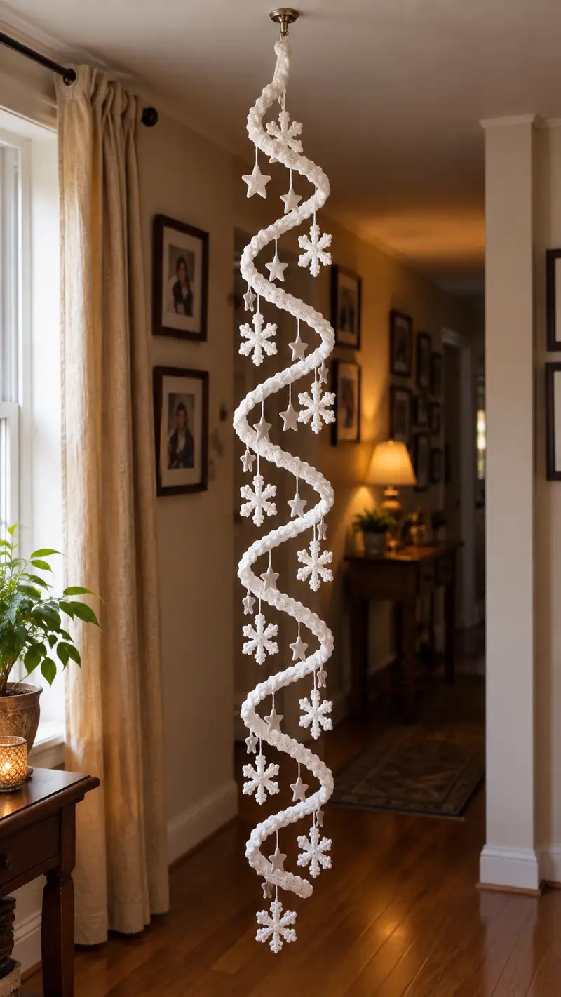 Spiral Snowflake Garland Hanging Decoration Pattern crochet pattern - detailed view of completed project