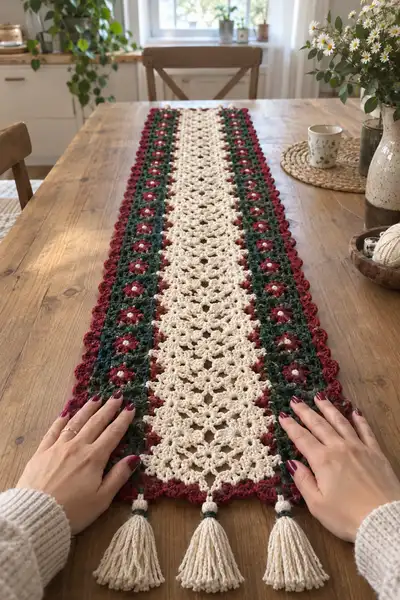 Cream Floral Lace Table Runner Pattern step 2 - assembly progress