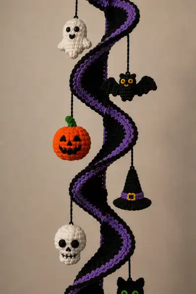 Spooky Halloween Spiral Garland Amigurumi Pattern step 2 - assembly progress