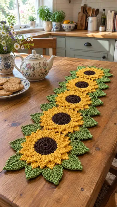 Sunflower Table Runner Pattern step 1 - construction progress