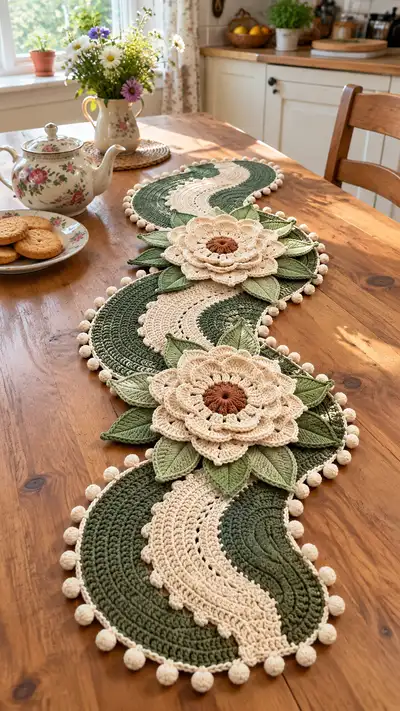 Botanical Wave Table Runner Pattern step 1 - construction progress