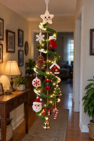 Spiral Christmas Garland with Hanging Ornaments Pattern step 1 - construction progress