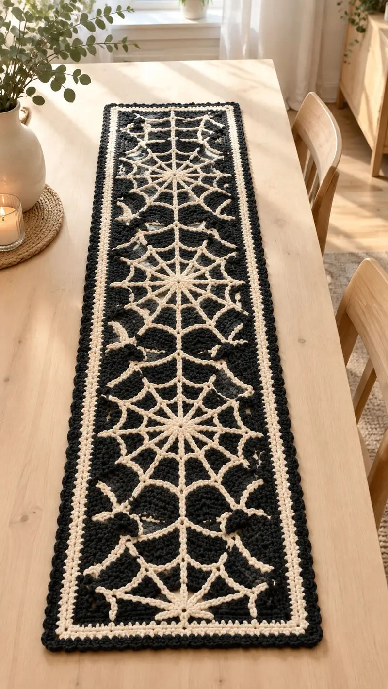 Spiderweb Table Runner Pattern crochet pattern - detailed view of completed project