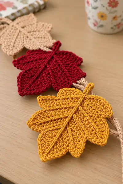 Autumn Maple Leaf Garland Pattern step 2 - assembly progress