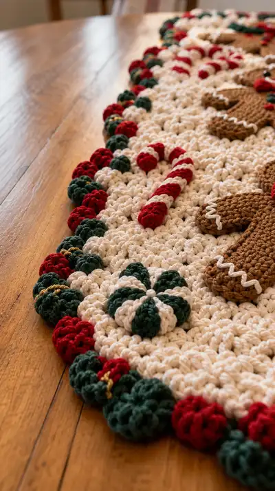 Gingerbread Holiday Table Runner Pattern step 2 - assembly progress
