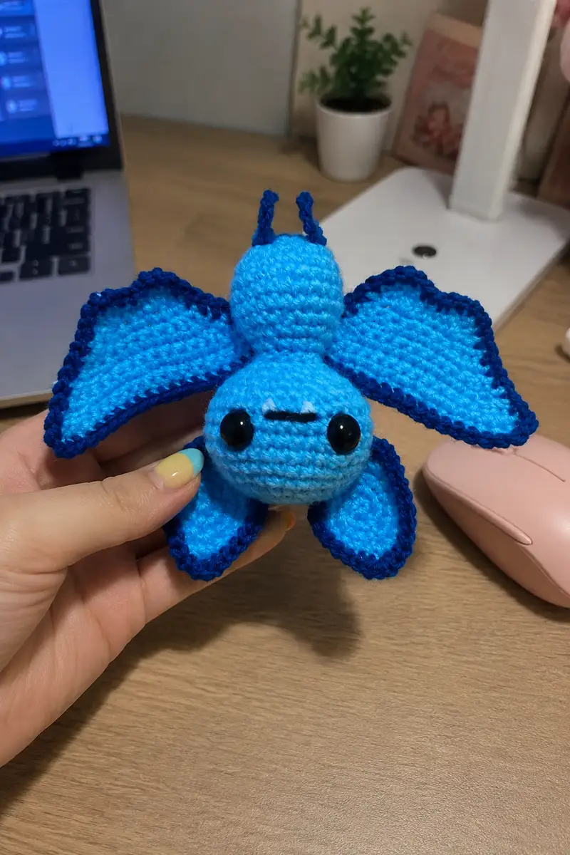Free Intermediate crochet pattern: Tiny Blue Bat Amigurumi Pattern - Easy to follow tutorial