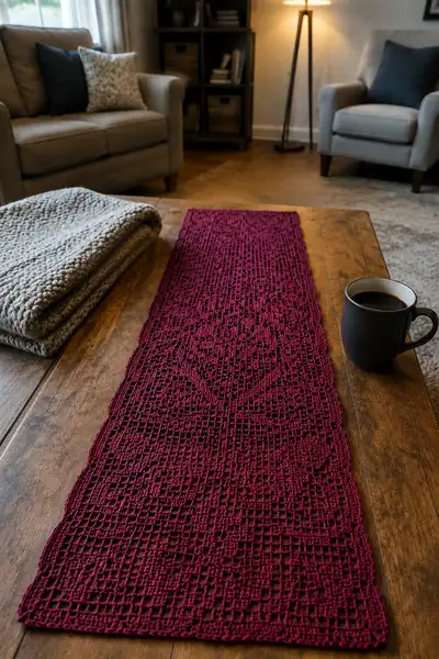 Royal Damask Filet Crochet Table Runner Pattern step 1 - construction progress