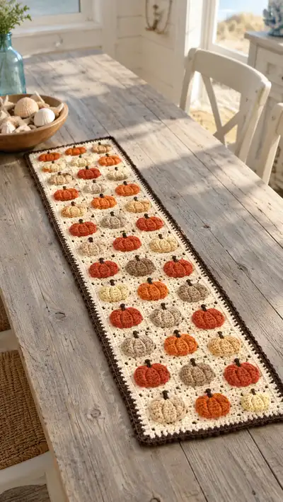 Autumn Pumpkin Patch Table Runner Pattern step 1 - construction progress