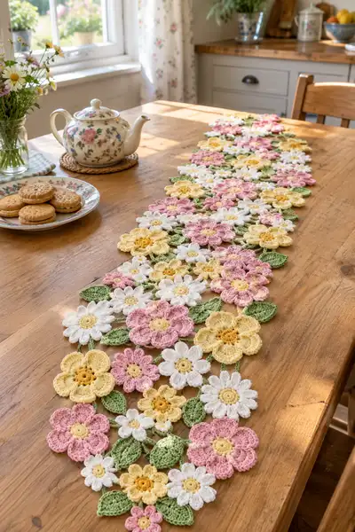 Spring Meadow Floral Table Runner Pattern step 1 - construction progress