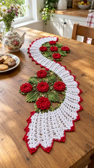 Elegant Rose Table Runner Pattern step 1 - construction progress