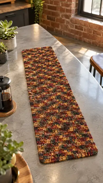 Autumn Mosaic Crochet Table Runner Pattern step 1 - construction progress