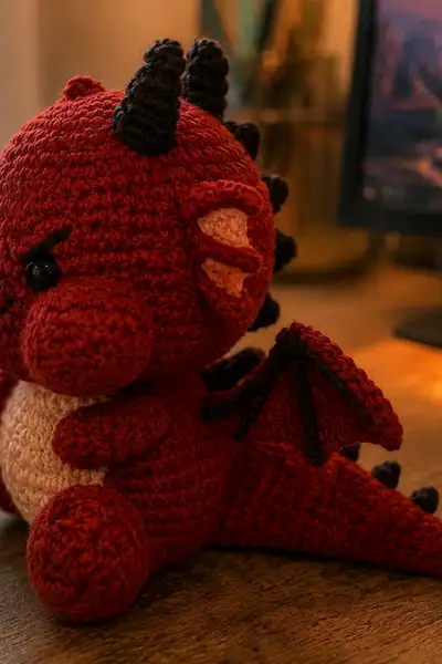 Tiny Angry Devil Dragon Amigurumi Pattern step 2 - assembly progress