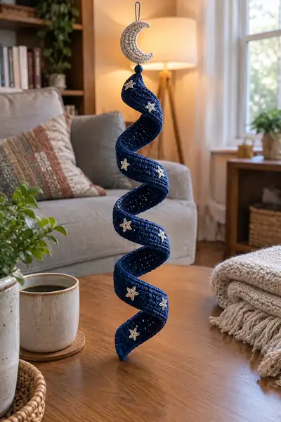 Midnight Spiral Christmas Garland Ornament Pattern step 1 - construction progress