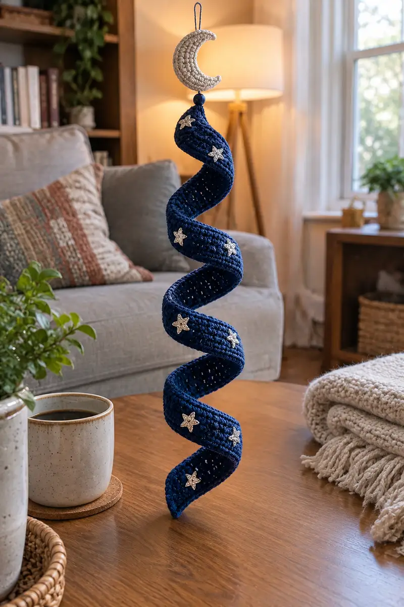 Midnight Spiral Christmas Garland Ornament Pattern crochet pattern - detailed view of completed project