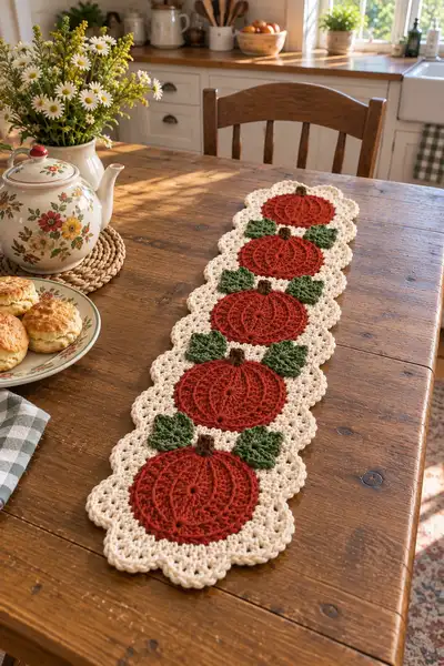 Autumn Pumpkin Table Runner Pattern step 1 - construction progress