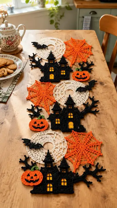 Spooky Halloween Table Runner Motifs Pattern step 1 - construction progress