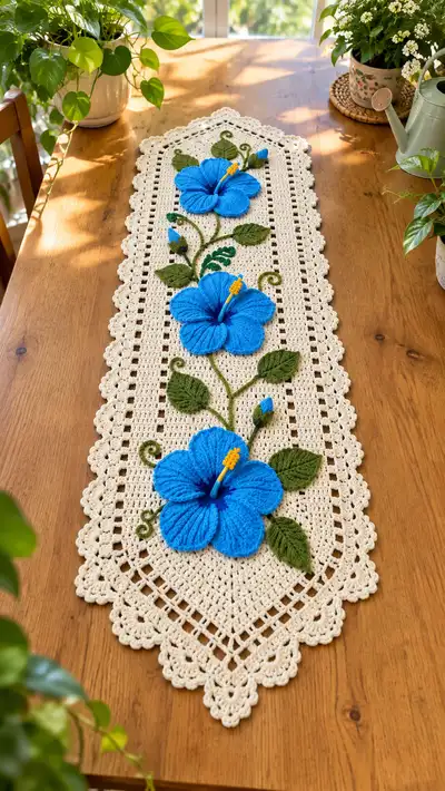 Blue Hibiscus Table Runner Pattern step 1 - construction progress