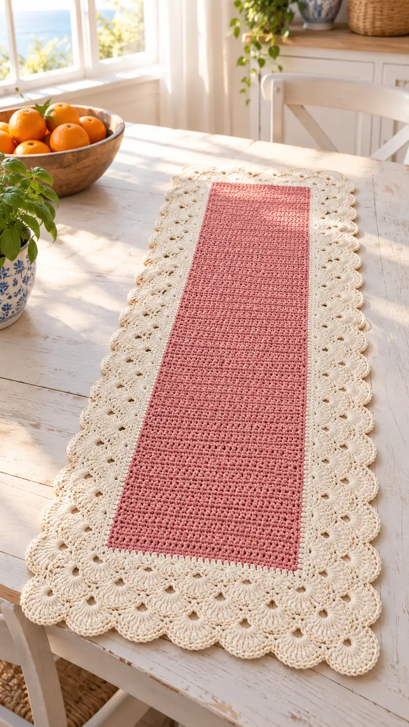 Vintage Scallop Table Runner Pattern crochet pattern - detailed view of completed project