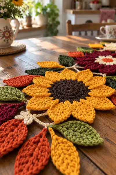 Autumn Floral Table Runner Pattern step 2 - assembly progress
