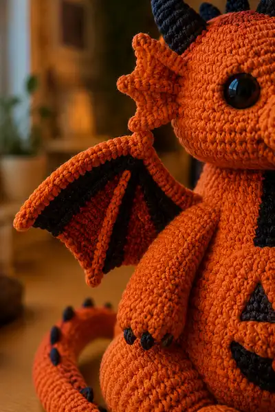 Big Jack-o-Lantern Dragon Amigurumi Pattern step 2 - assembly progress