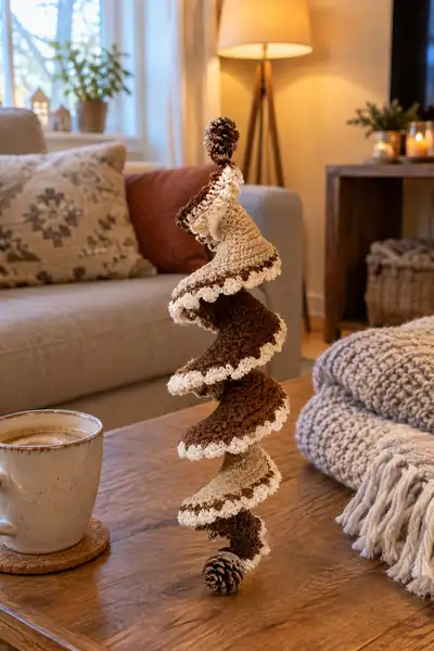 Pinecone Spiral Christmas Garland Crochet Ornament Pattern step 1 - construction progress