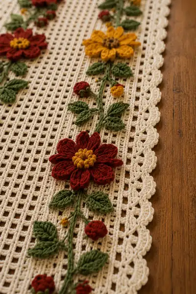 Autumn Floral Table Runner Pattern step 2 - assembly progress