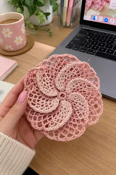 Dusty Rose Floral Medallion Bedspread Pattern step 1 - construction progress