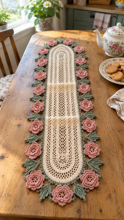Vintage Lace Floral Table Runner Pattern step 1 - construction progress