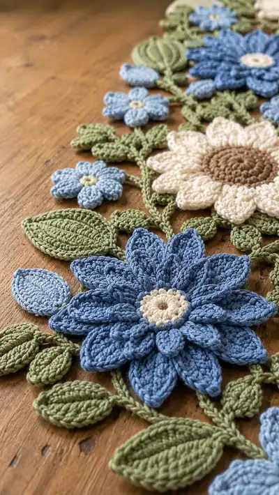 Vintage Floral Table Runner Crochet Pattern step 2 - assembly progress
