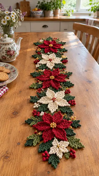 Poinsettia Table Runner Crochet Pattern step 1 - construction progress