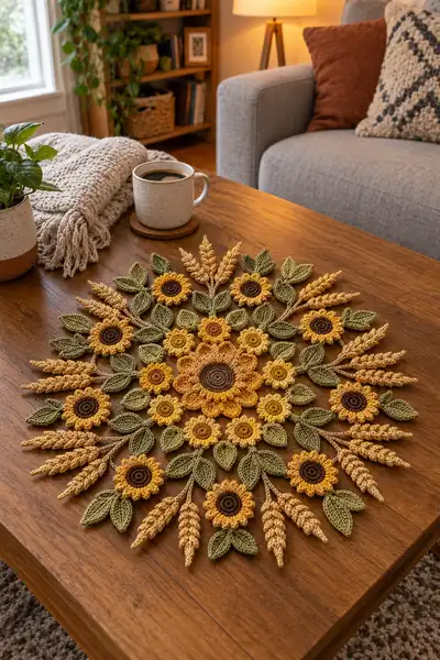 Round Floral Mandala Table Centerpiece Pattern step 1 - construction progress