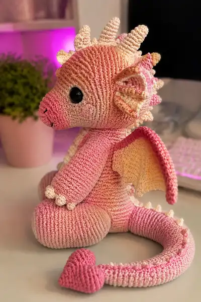 Big Sweet Love Dragon Amigurumi Pattern step 2 - assembly progress
