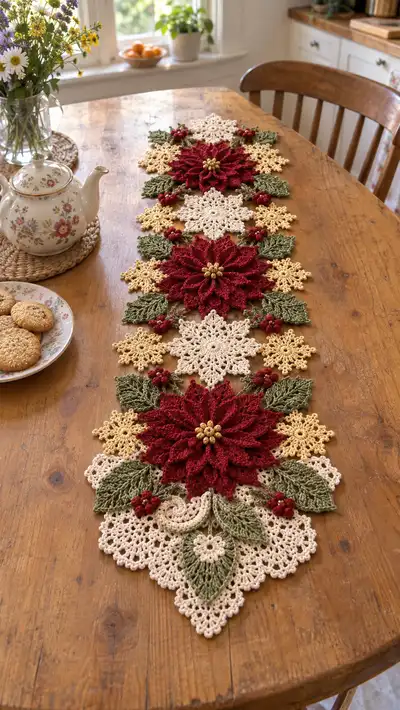 Poinsettia Lace Table Runner Pattern step 1 - construction progress