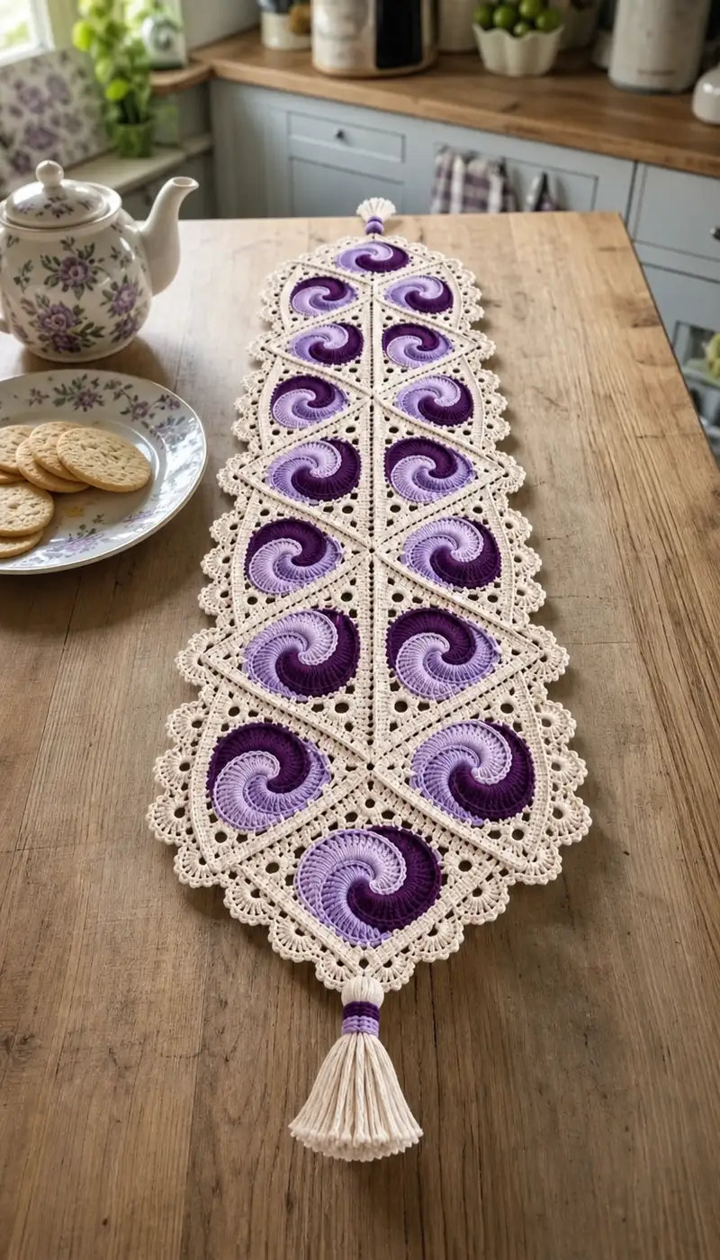 Lavender Swirl Table Runner Pattern crochet pattern - detailed view of completed project