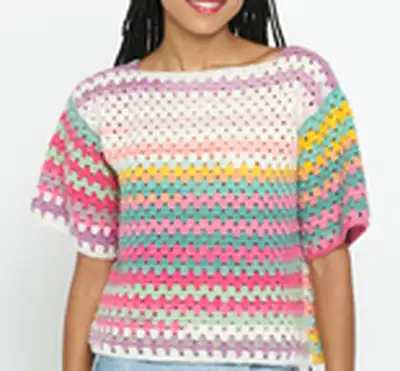 Caron Crochet Short Sleeved Top Pattern step 2 - assembly progress