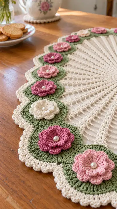 Vintage Floral Oval Table Runner Pattern step 2 - assembly progress
