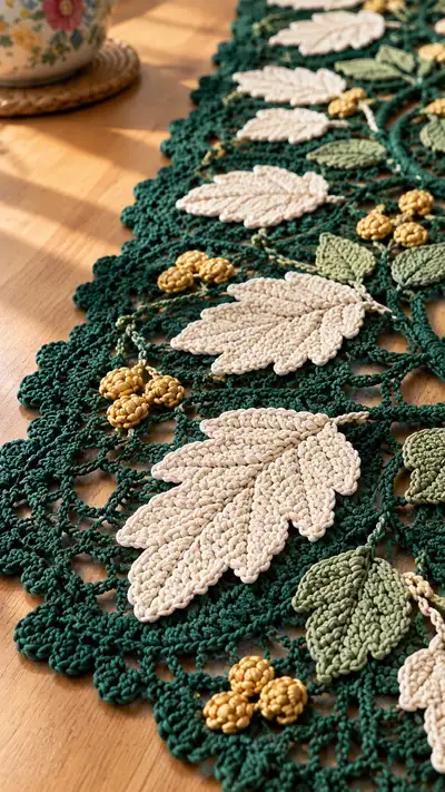 Victorian Leaf Lace Table Runner Pattern step 2 - assembly progress