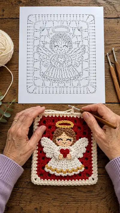 Christmas Angel Granny Square Amigurumi Pattern step 1 - construction progress