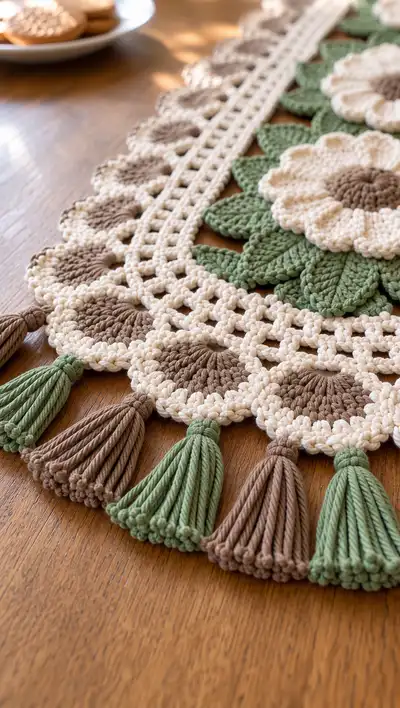 Sunflower Lace Table Runner Pattern step 2 - assembly progress