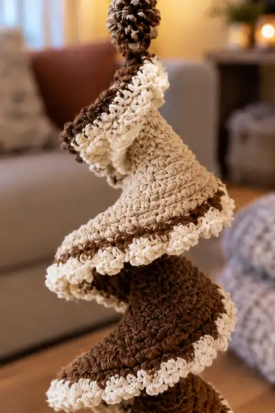 Pinecone Spiral Christmas Garland Crochet Ornament Pattern step 2 - assembly progress