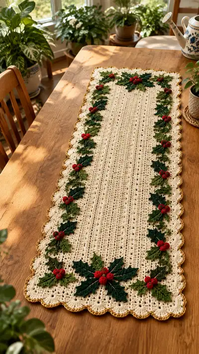 Holly Scallop Table Runner Pattern step 1 - construction progress