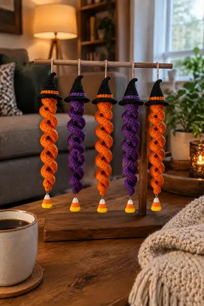 Halloween Spiral Hanging Ornament Garland Pattern step 1 - construction progress