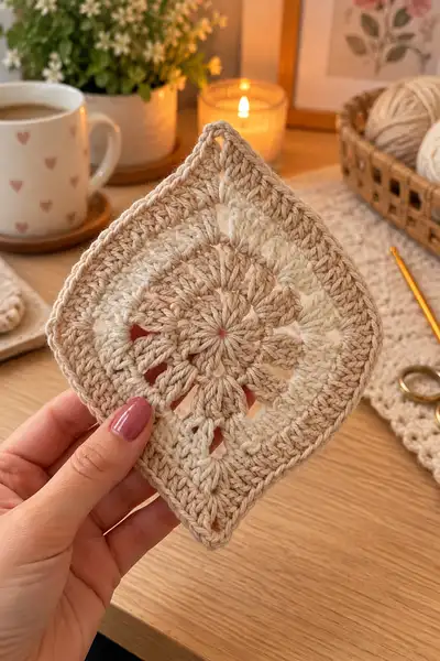 Moroccan Cream Ogee Tiles Granny Square Bedspread Pattern step 2 - assembly progress