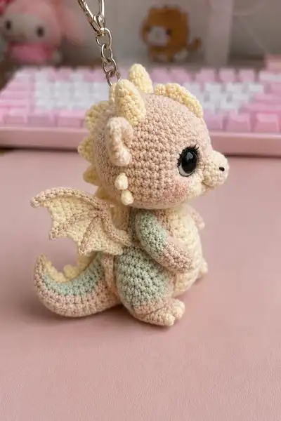 Cute Baby Dragon Keychain Amigurumi Pattern step 2 - assembly progress