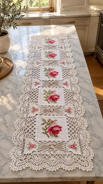 Vintage Rose Table Runner Pattern step 1 - construction progress